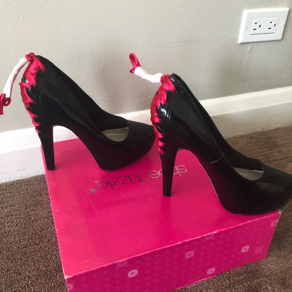 Black patent leather stilettos